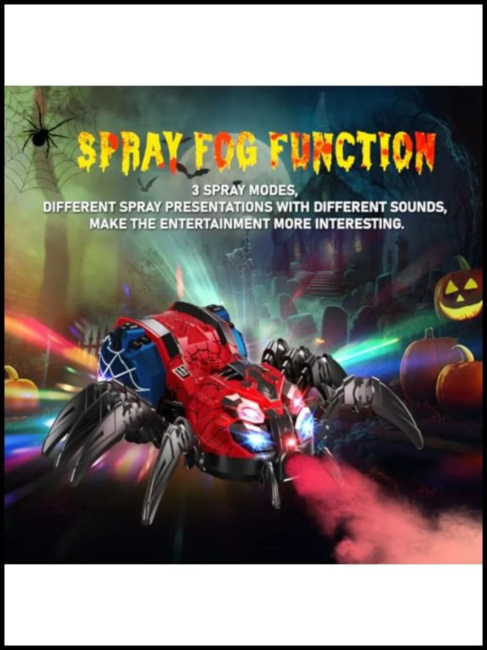 Remote Control Spider Robot Toy with 2.4GHz Controller, Spray Mist, LED Lights,